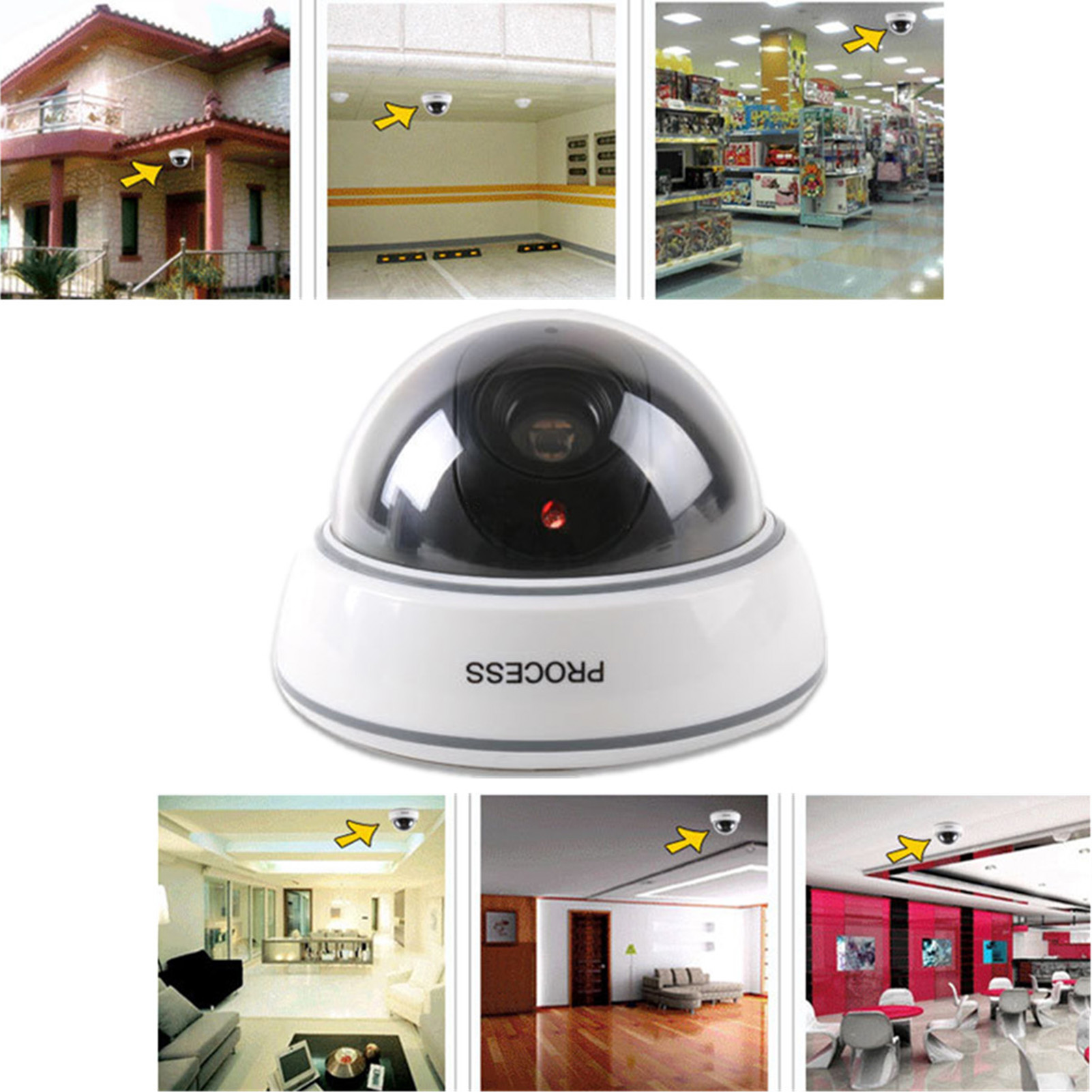 Fake Camera Dummy - シミュレーションカメラ 偽ダミードーム監視セキュリティカメラ 赤色ライトが点滅（白） リアルなシミュレーションカメラ
