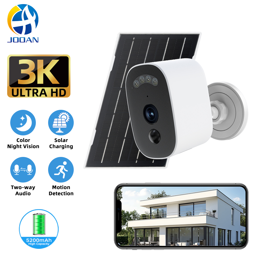 Home Security Wireless Cameras - Jooan 3K HD ソーラーセキュリティカメラ屋外ワイヤレスバッテリー駆動 IP カメラ人間検出ホーム監視保護