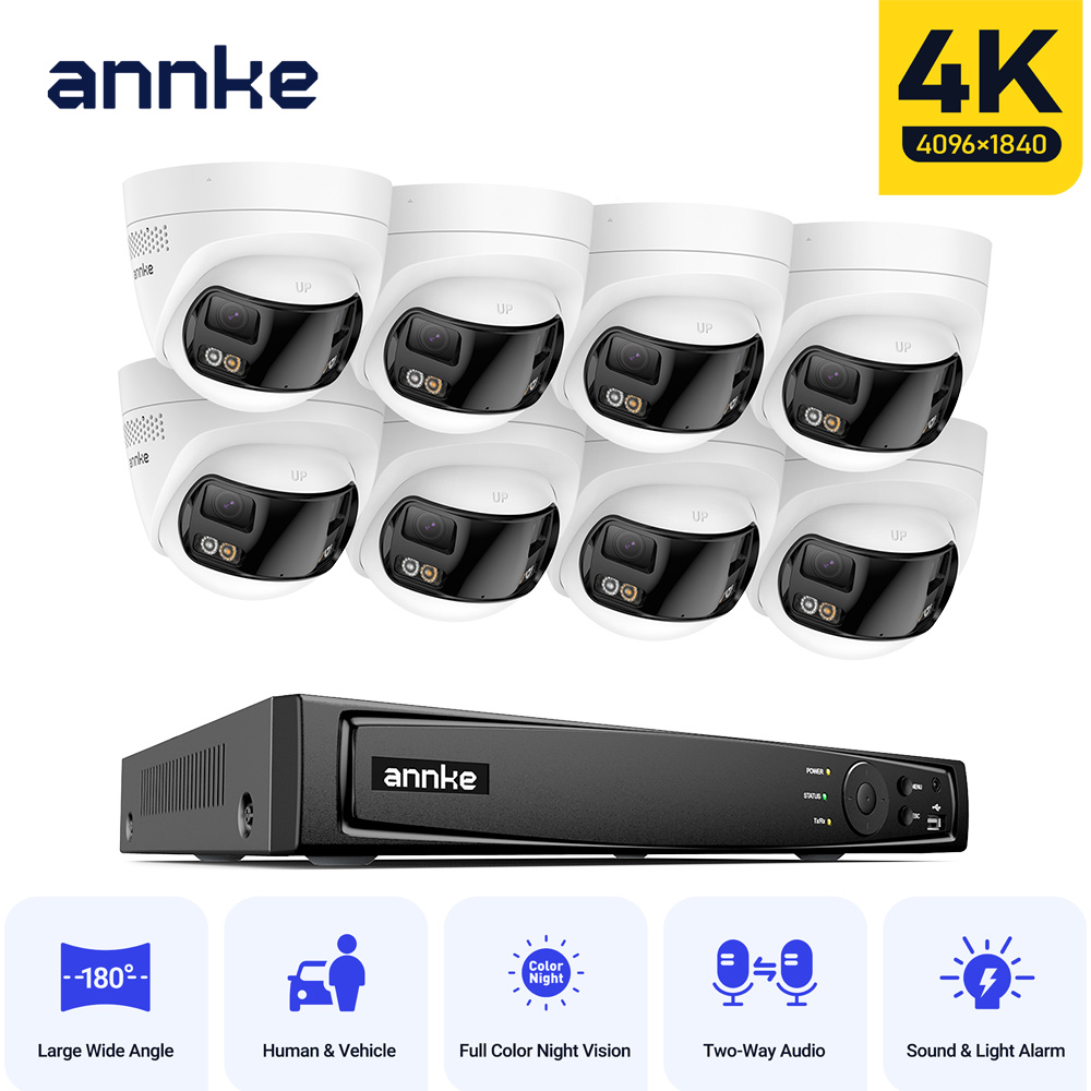 Home Security Camera System - ANNKE 4K 屋外ビデオセキュリティカメラシステム 180 ° デュアルレンズセキュリティIP