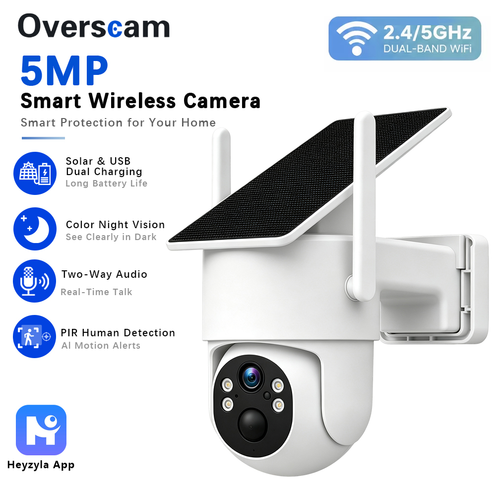 Home Security Wireless Cameras - 5MP ソーラー駆動 PTZ カメラ屋外ワイヤレスホームモニタリング用固定ソーラーパネル 360 5GHz