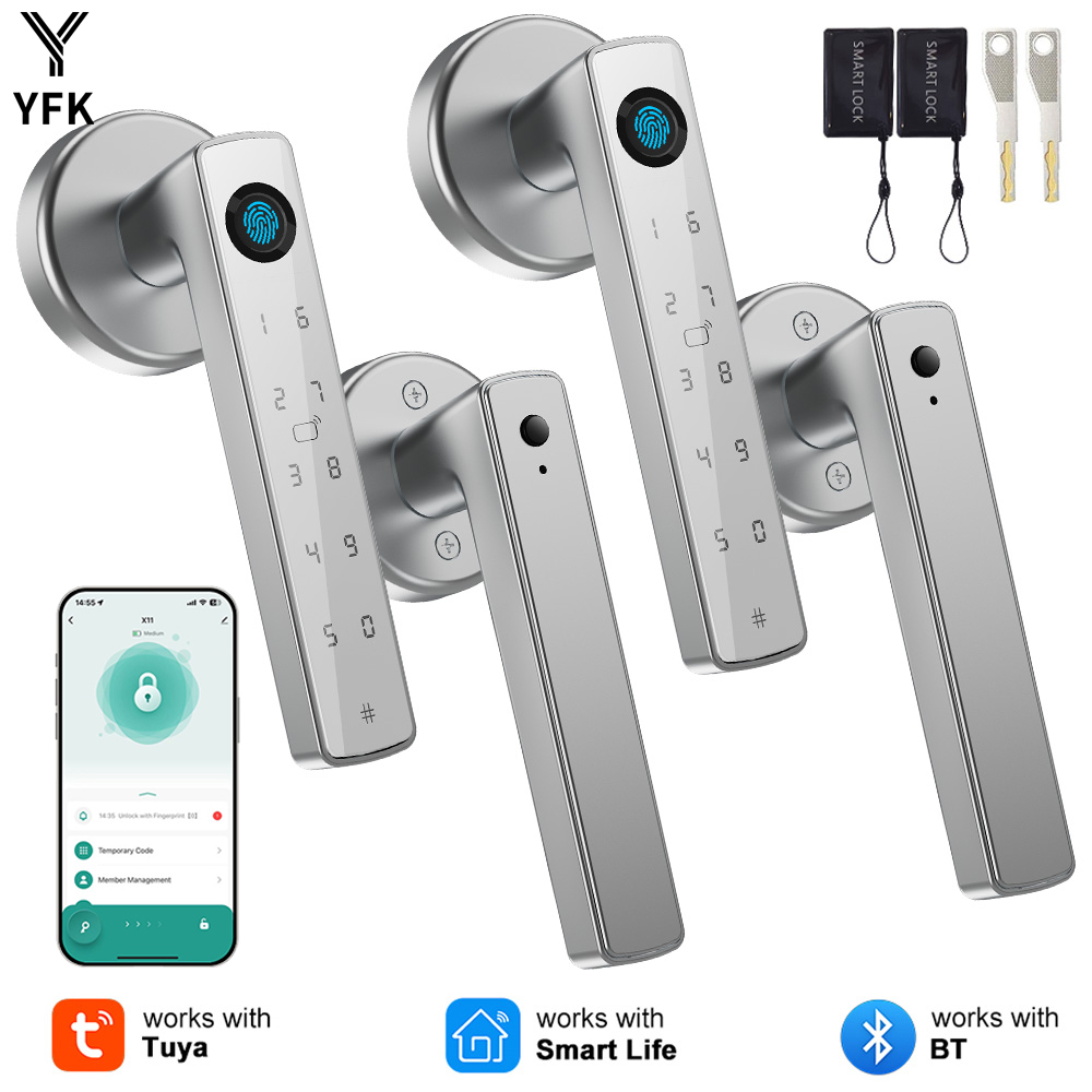 Home Security Options - YFK Tuya 指紋認証ドアロック スマートホームセキュリティ デジタル電子アクセス制御ロック キーパッドパスワード/キー/ICカード（オプション）付き