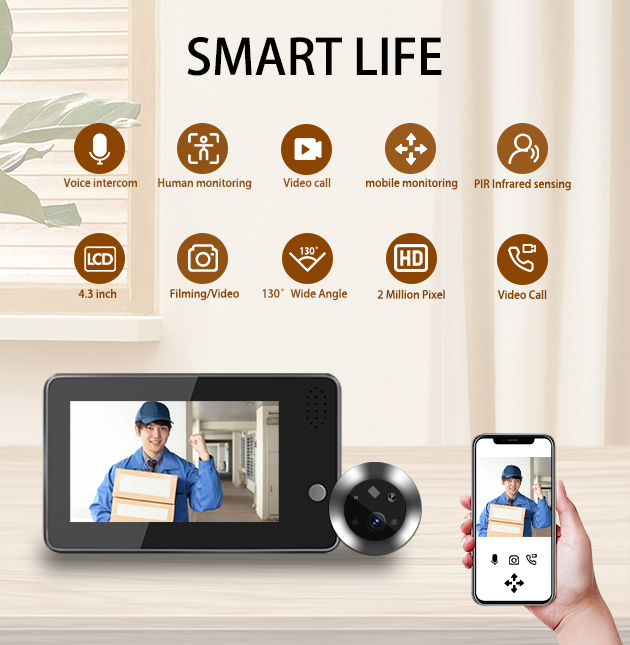 Home Security Wireless Cameras - 4.3インチTuya Smartlife WiFiドアベルビジュアルドア覗き穴ビデオドアホンカメラPIRホームセキュリティワイヤレスインターホンドアビューアー
