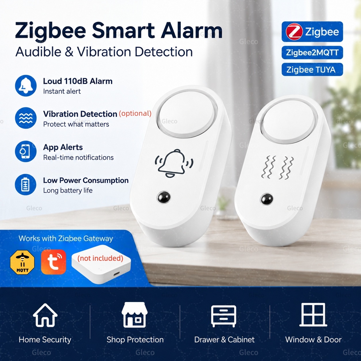 Home Security Options - Zigbee サイレンアラーム 110dB 振動センサー オプションの TUYA