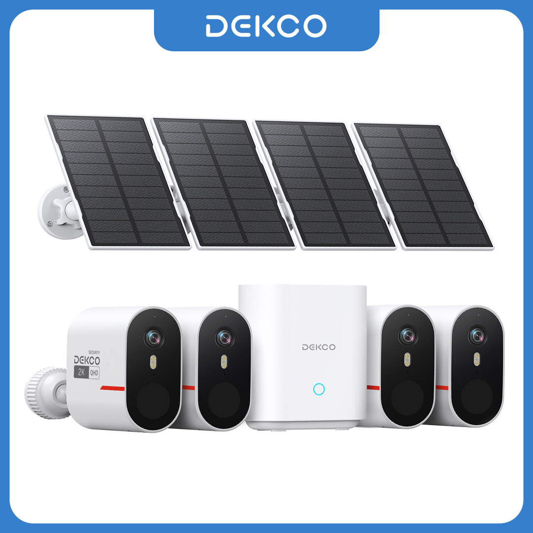 Home Security Camera System - Dekco 3MP WiFiソーラーカメラシステム 4カメラキット 屋外ワイヤレスホームセキュリティカメラ カラーナイトビジョン