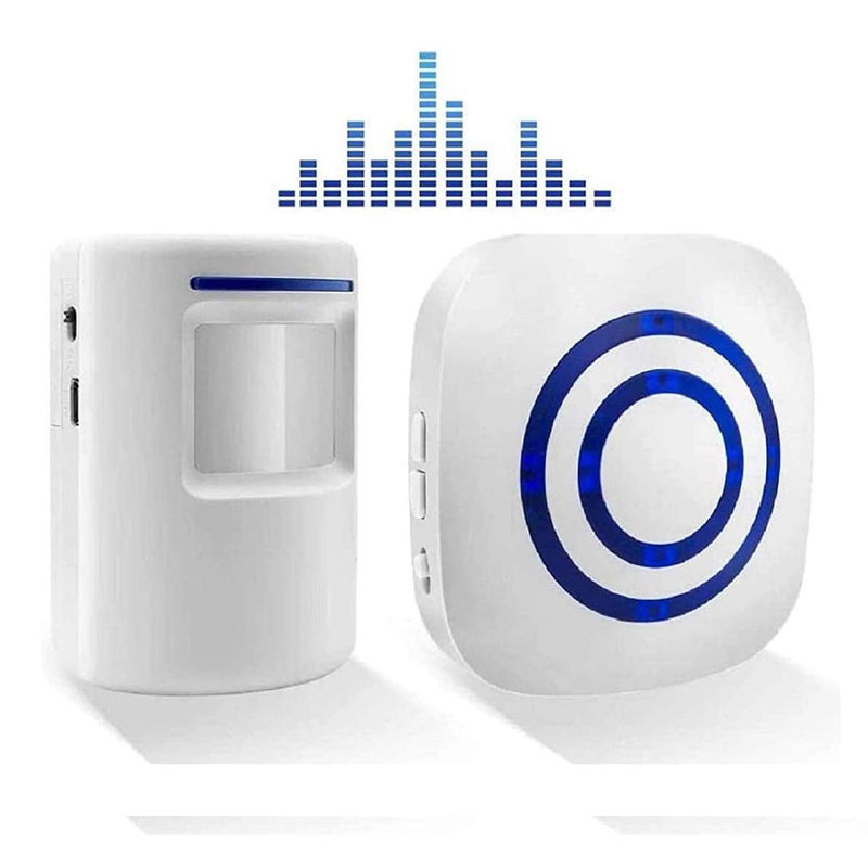 Home Security Options - ワイヤレスモーションセンサードアチャイムアラームホームセキュリティ私道ドアベル訪問者用ビジネスベルチャイム（プラグインオプション1つ付き）