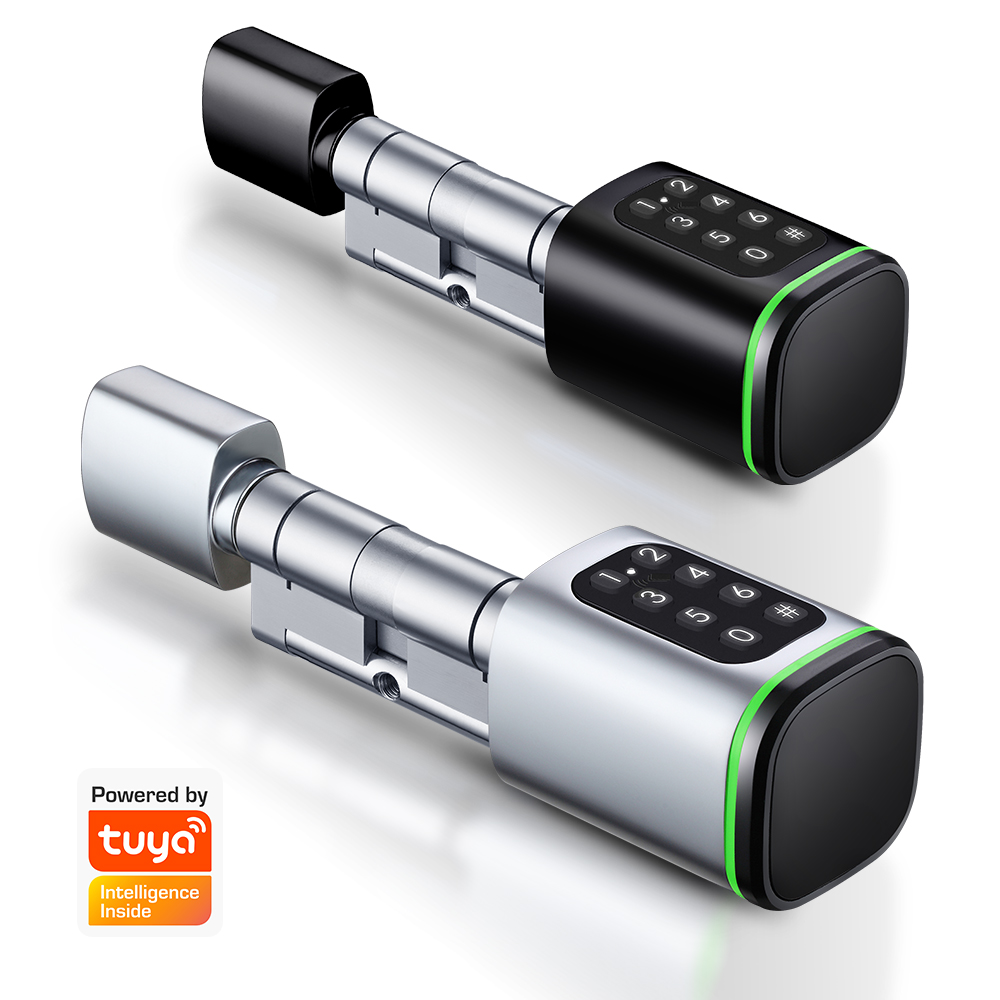 Home Security Group - スマートシリンダーロック Tuya 60-90 ミリメートル電気 Bluetooth アプリリモート生体認証指紋ロック盗難防止セキュリティホームドアほぞ穴