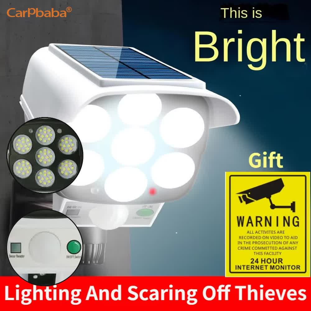 Home Security Wireless Cameras - 屋外ソーラーライト人感センサーセキュリティダミーカメラワイヤレス投光器IP65防水77LEDランプ3モード家庭用ガーデン用