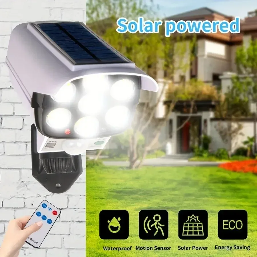 屋外モーションセンサーソーラーライト 77 LED フラッド - Fake Camera Dummy のレビューと価格