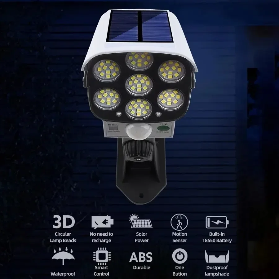 屋外モーションセンサーソーラーライト 77 LED フラッド - Fake Camera Dummy のレビューと価格
