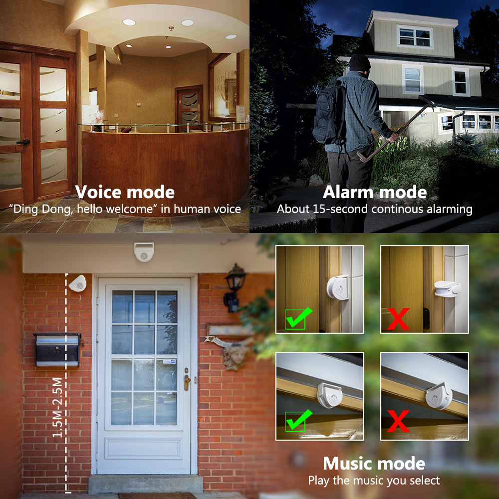 ワイヤレス赤外線チャイムドアベル 32 曲オプション調整可能 - Home Security Options のレビューと価格