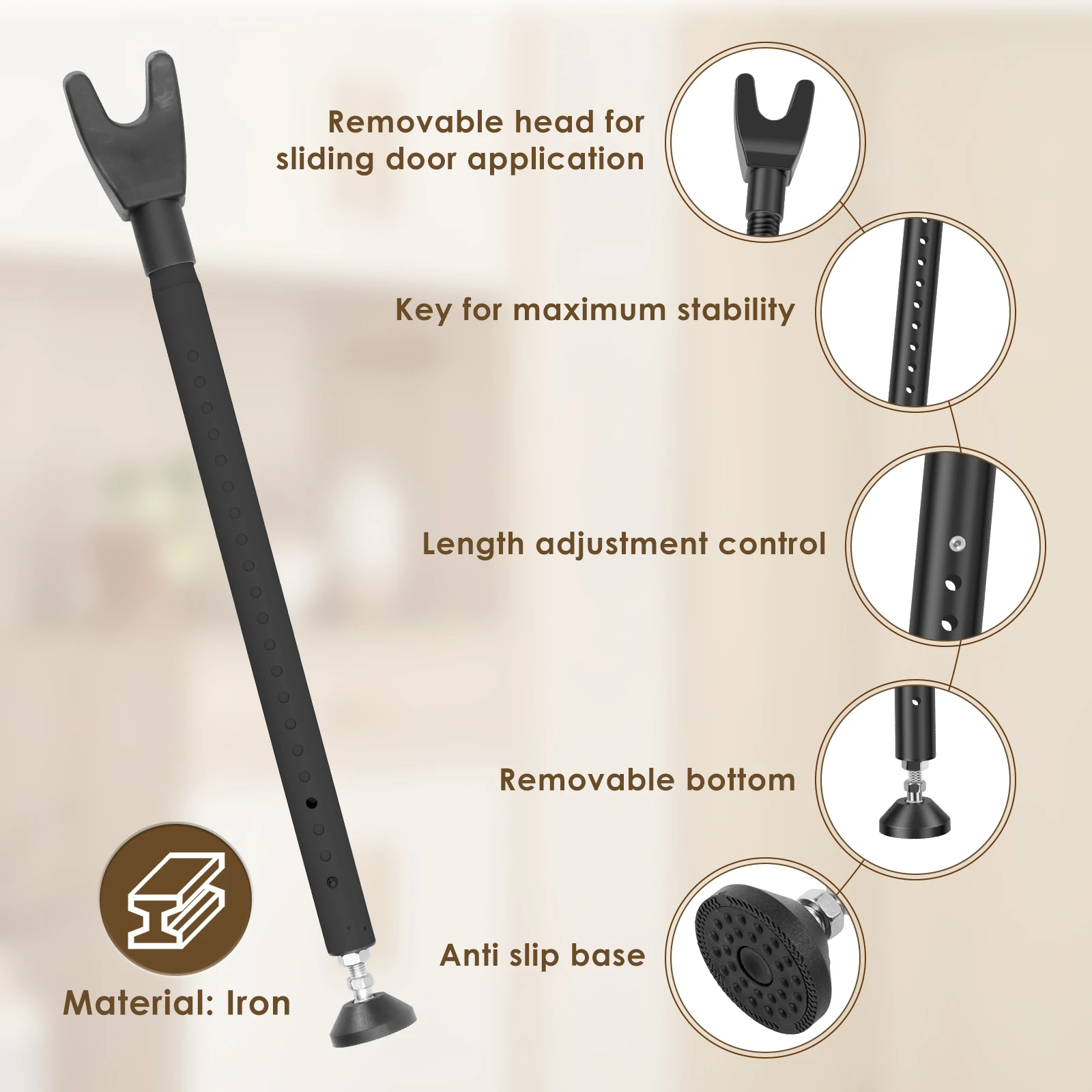 スライドドアロックバー 44-55 インチ調節可能なドアセキ - Home Security Door Reinforcement Lock のレビューと価格