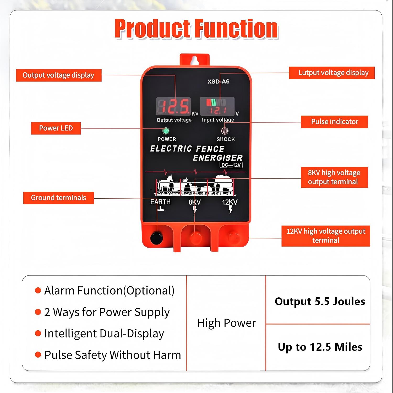 20KM電気柵用電源装置 5.5ジュール LCDディスプレイ - Home Security Electric Fence のレビューと価格