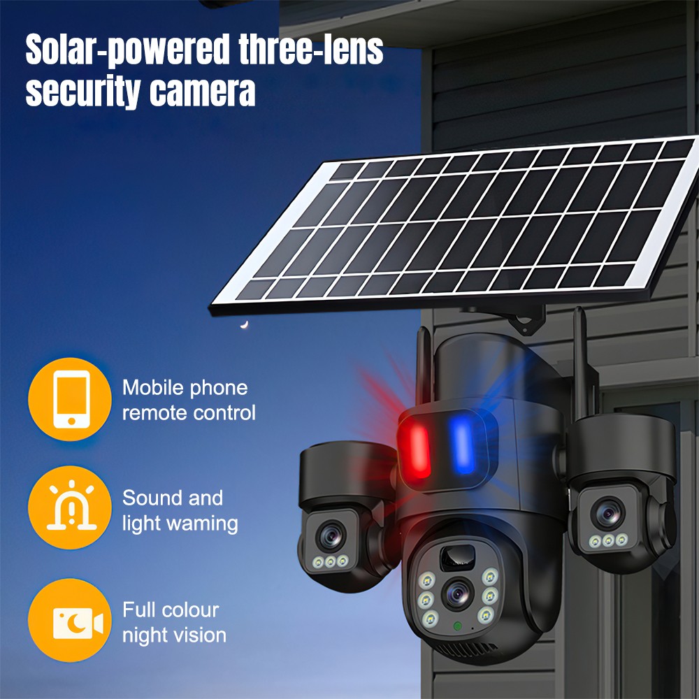 ソーラーWiFi PTZカメラ 屋外トリプルレンズ 3画面  - Home Security Wireless Cameras のレビューと価格